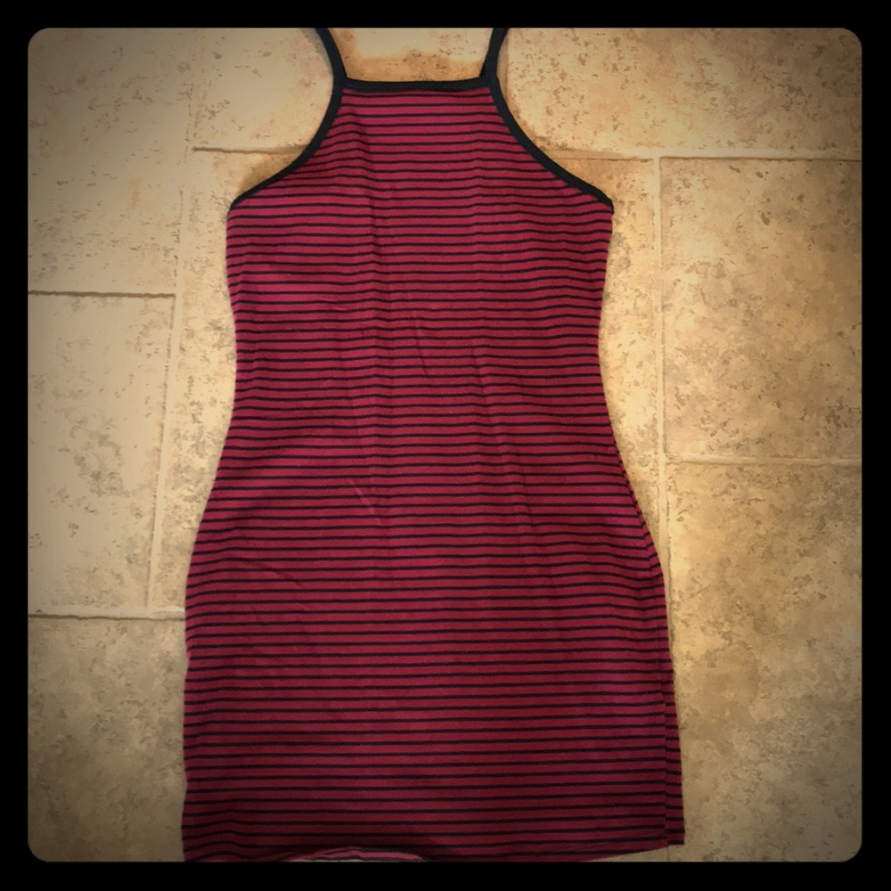 Express Wine and Black Striped Mini Dress